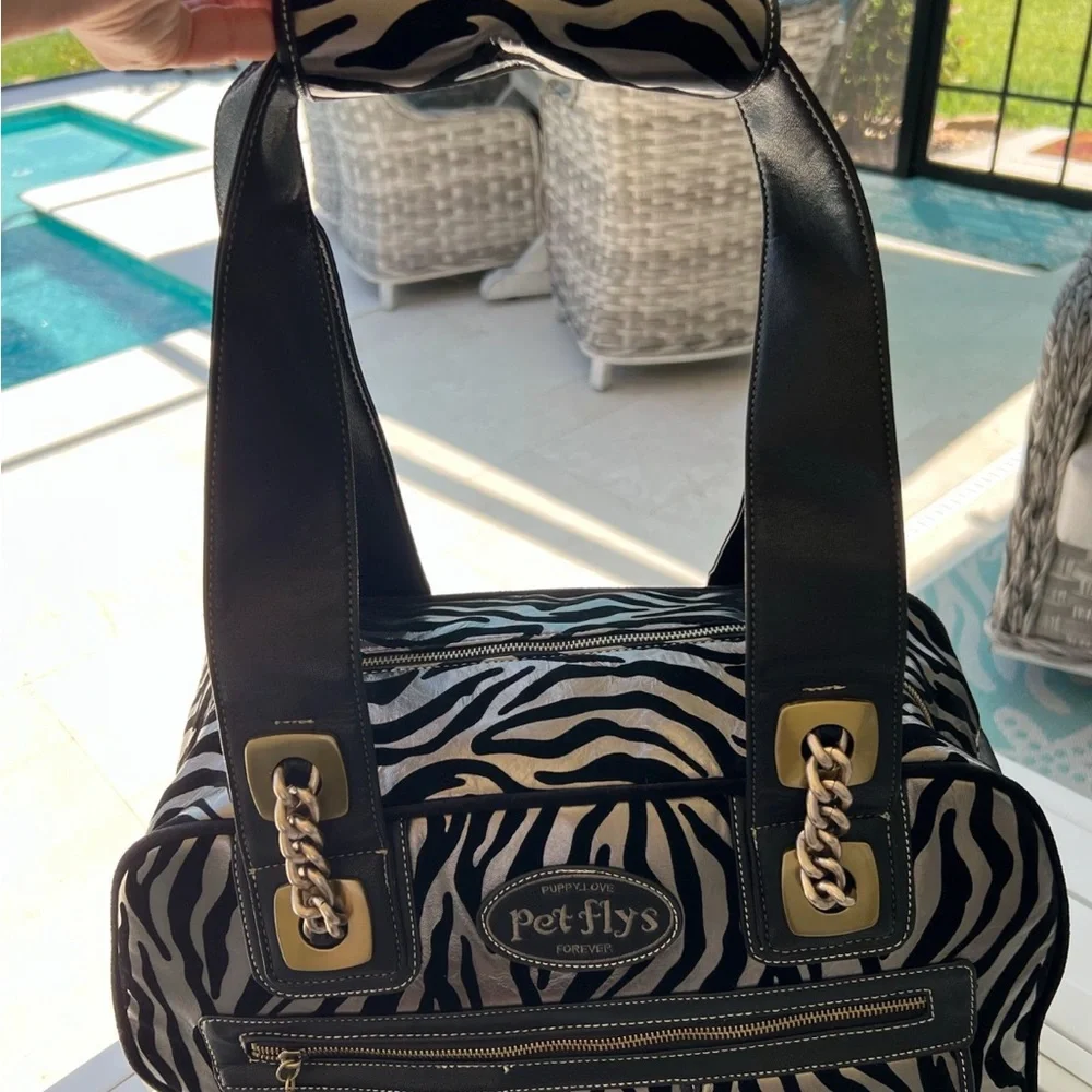 Pet Flys Zebra Print Tote with Black Handles